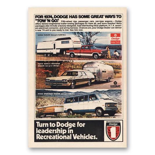 1974 Dodge Tow n Go Vintage Magazine Print Ad