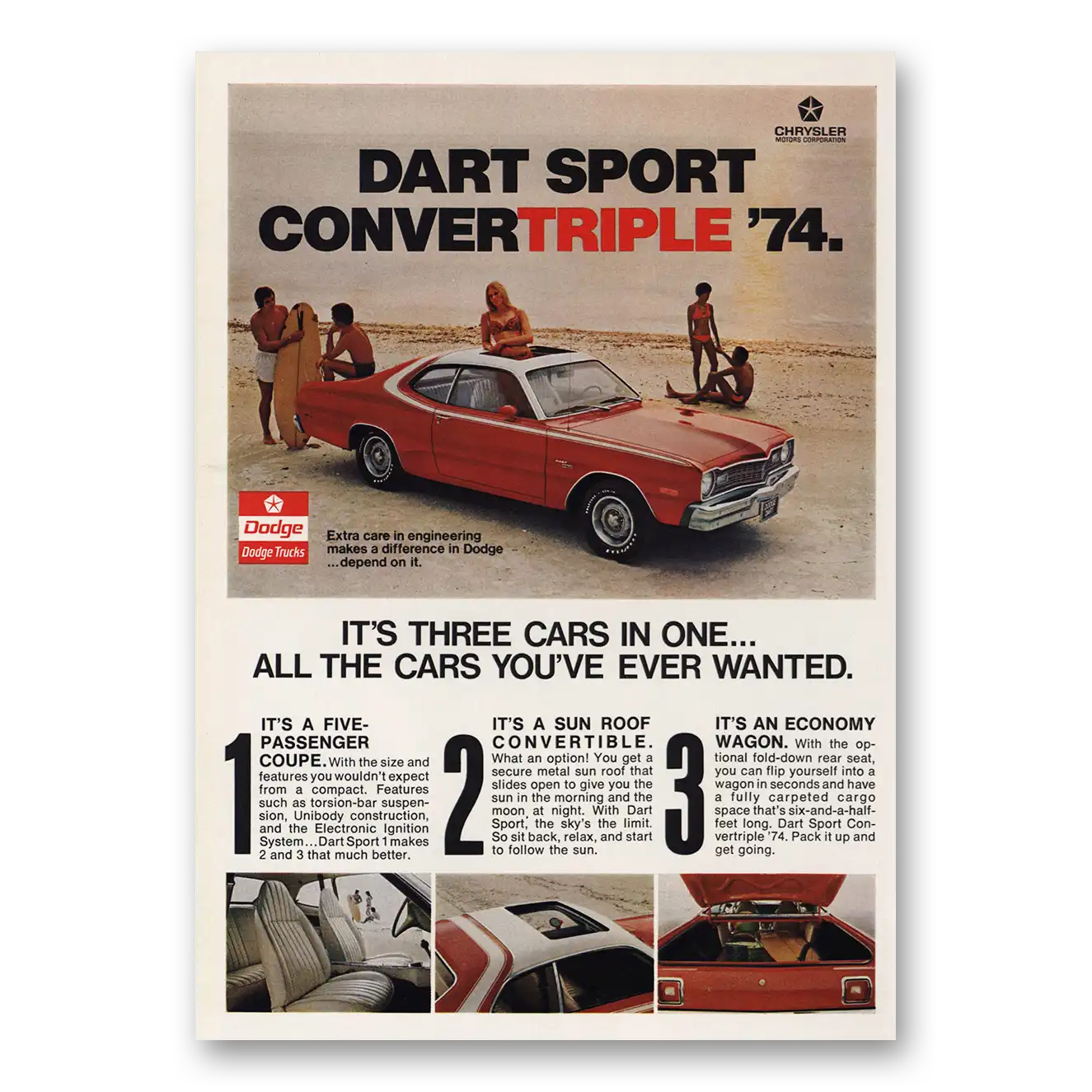 1973 Dodge Dart Sport Convertriple Three Cars In One Vintage Magazine Print Ad