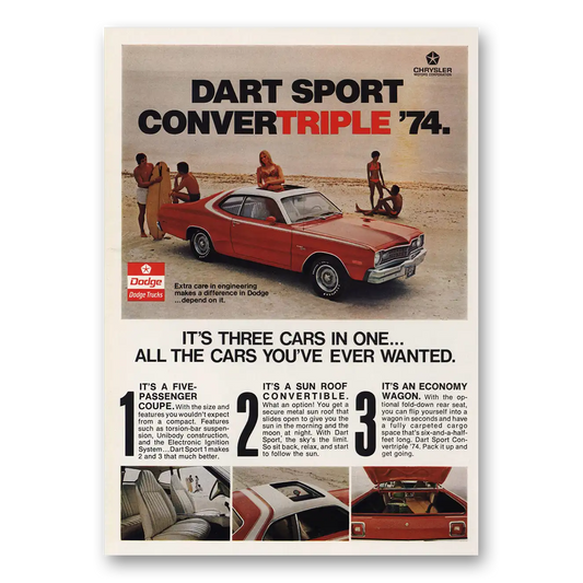 1973 Dodge Dart Sport Convertriple Three Cars In One Vintage Magazine Print Ad