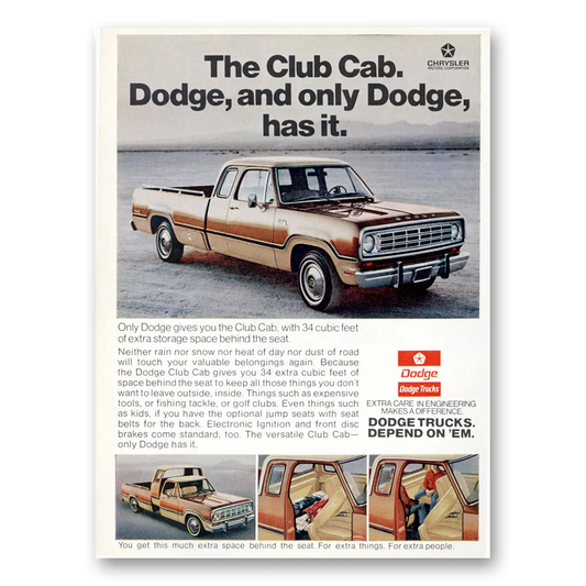 1973 Dodge Club Cab Only Dodge Has It Vintage Magazine Print Ad