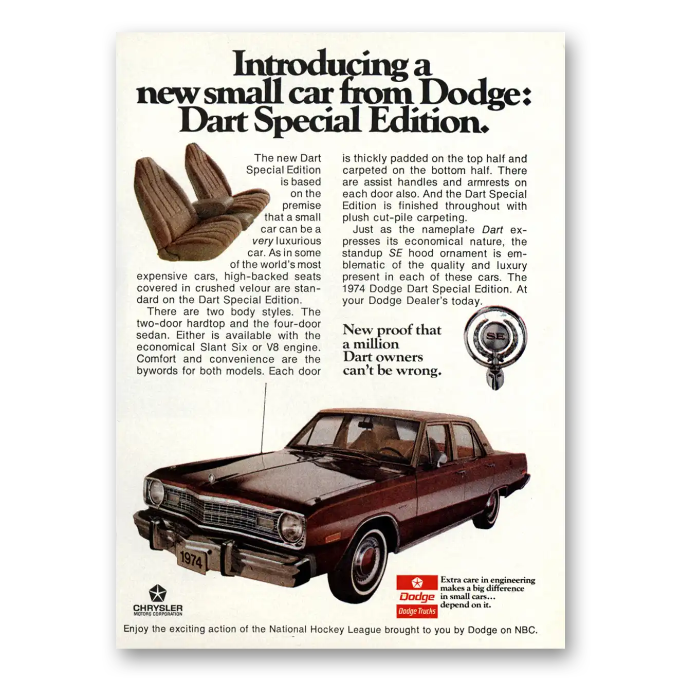 1974 Dodge Dart New Small Car Special Edition Vintage Magazine Print Ad