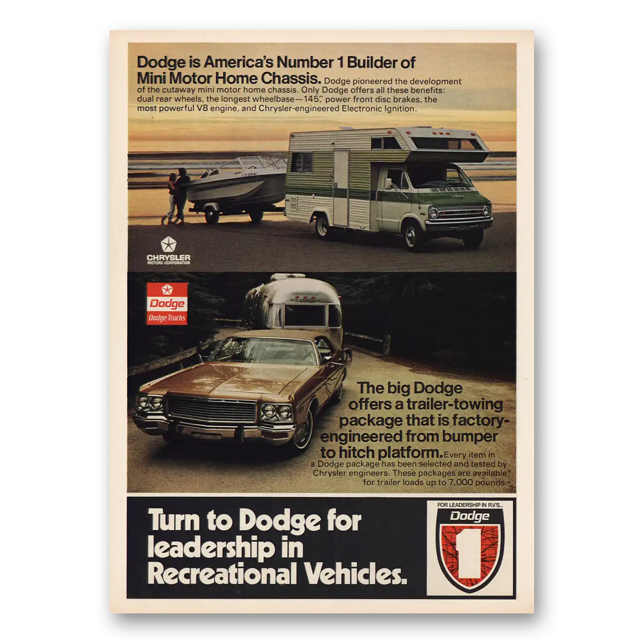 1973 Dodge Mini Motor Home Builder of Mini Motor Home Chassis Vintage Magazine Print Ad