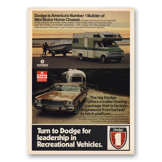 1973 Dodge Mini Motor Home Builder of Mini Motor Home Chassis Vintage Magazine Print Ad