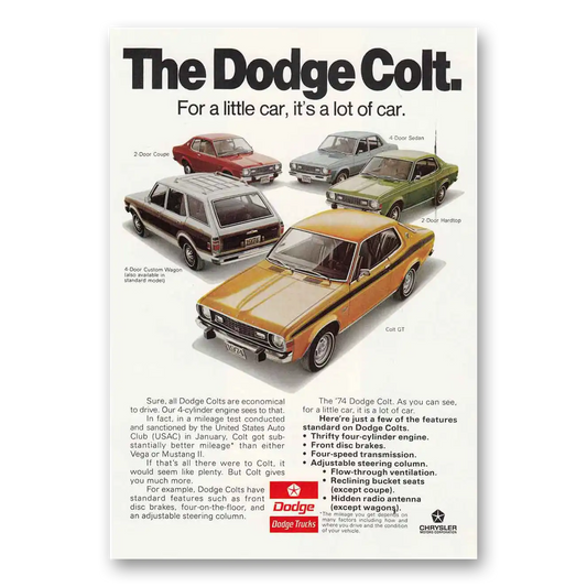 1974 Dodge Colt Little Car Lot of Car Vintage Magazine Print Ad