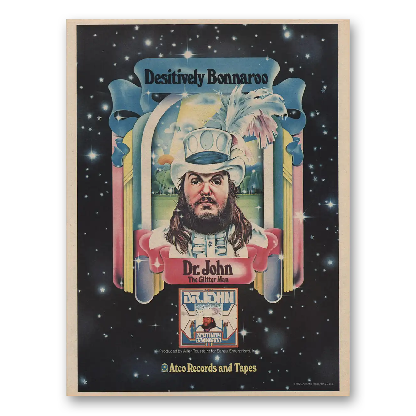 1974 Dr John Promo Desitively Bonnaroo Glitter Man Vintage Magazine Print Ad