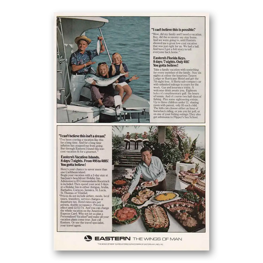 1974 Eastern Airlines Florida Keys Vintage Magazine Print Ad