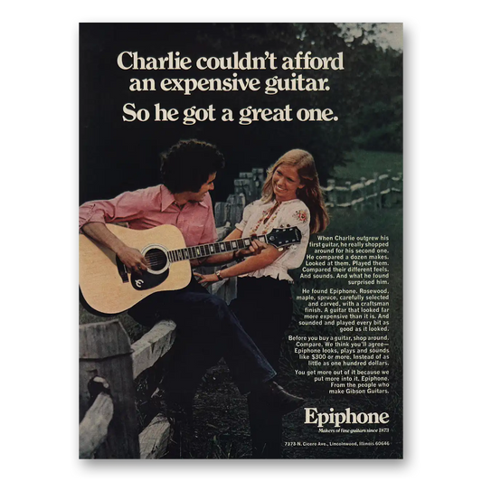 1974 Epiphone Guitars Charlie Couldn’t Afford Vintage Magazine Print Ad