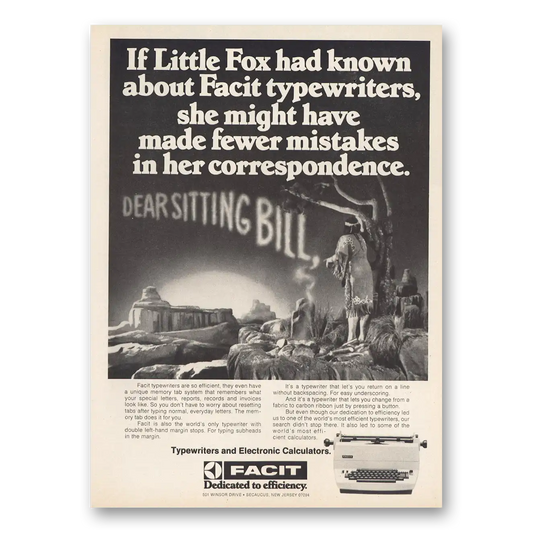 1974 Facit Typewriter Dear Sitting Bull Vintage Magazine Print Ad