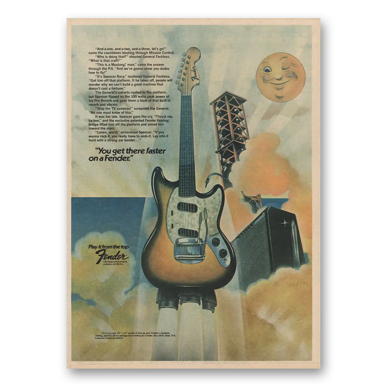 1974 Fender Guitar You Get There Faster Vintage Magazine Print Ad