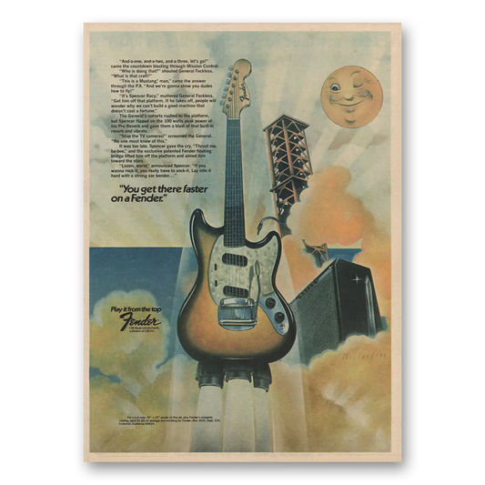 1974 Fender Guitar You Get There Faster Vintage Magazine Print Ad