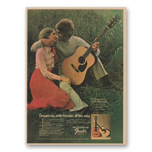 1974 Fender Guitar Dream On Classic and Flat Top Vintage Magazine Print Ad