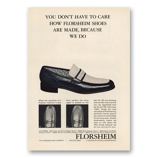 1974 Florsheim Shoes You Don’t Have To Care Vintage Magazine Print Ad