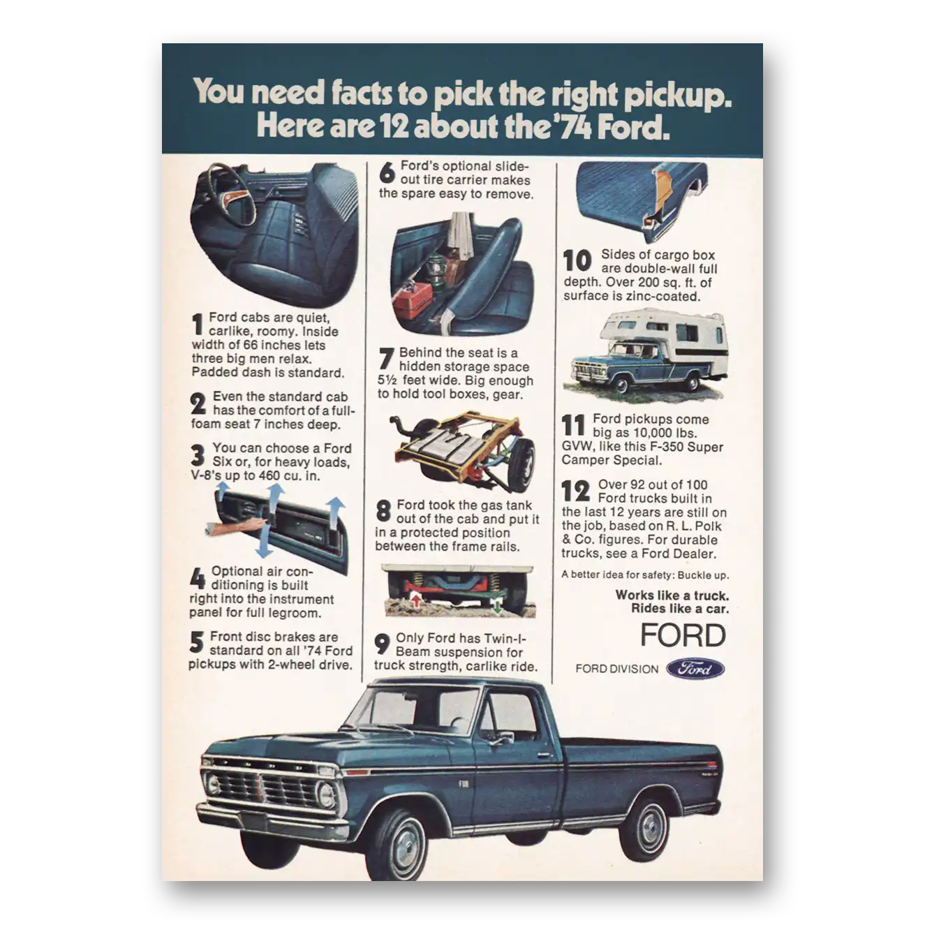 1974 Ford Pickup Facts To Pick the Right Pickup Vintage Magazine Print Ad