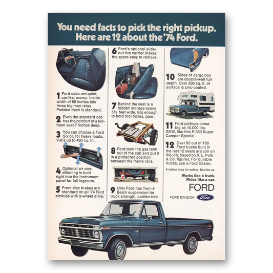 1974 Ford Pickup Facts To Pick the Right Pickup Vintage Magazine Print Ad