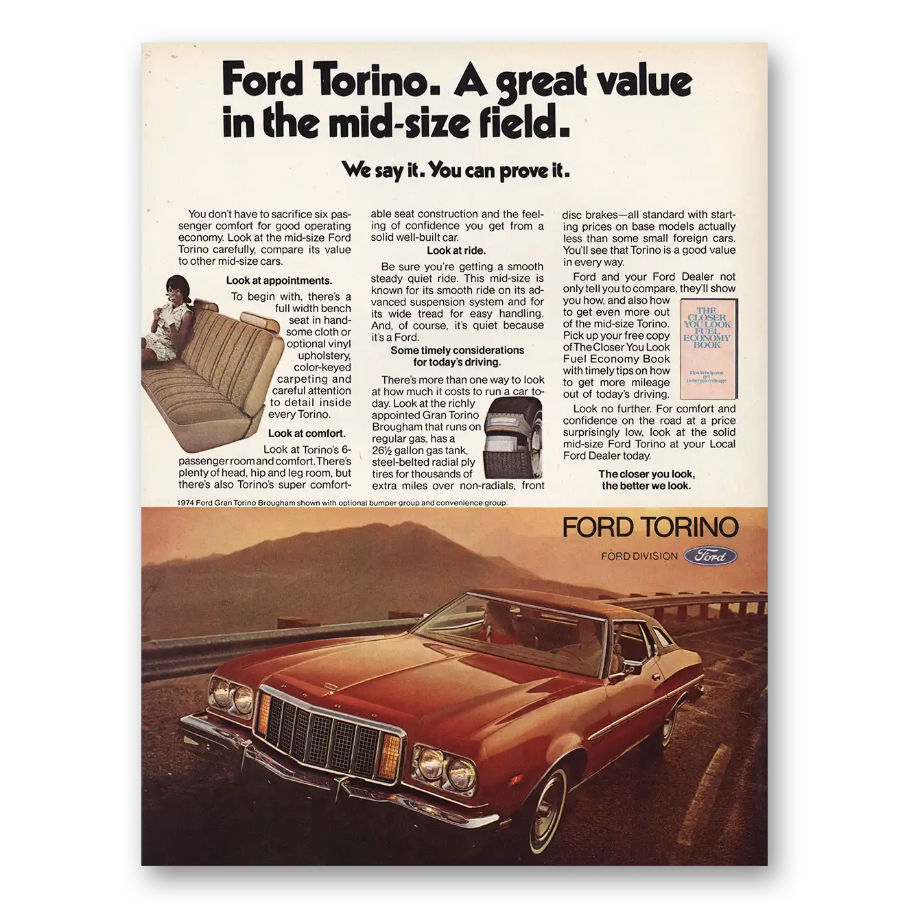 1974 Ford Torino Great Value Mid Size Field Vintage Magazine Print Ad