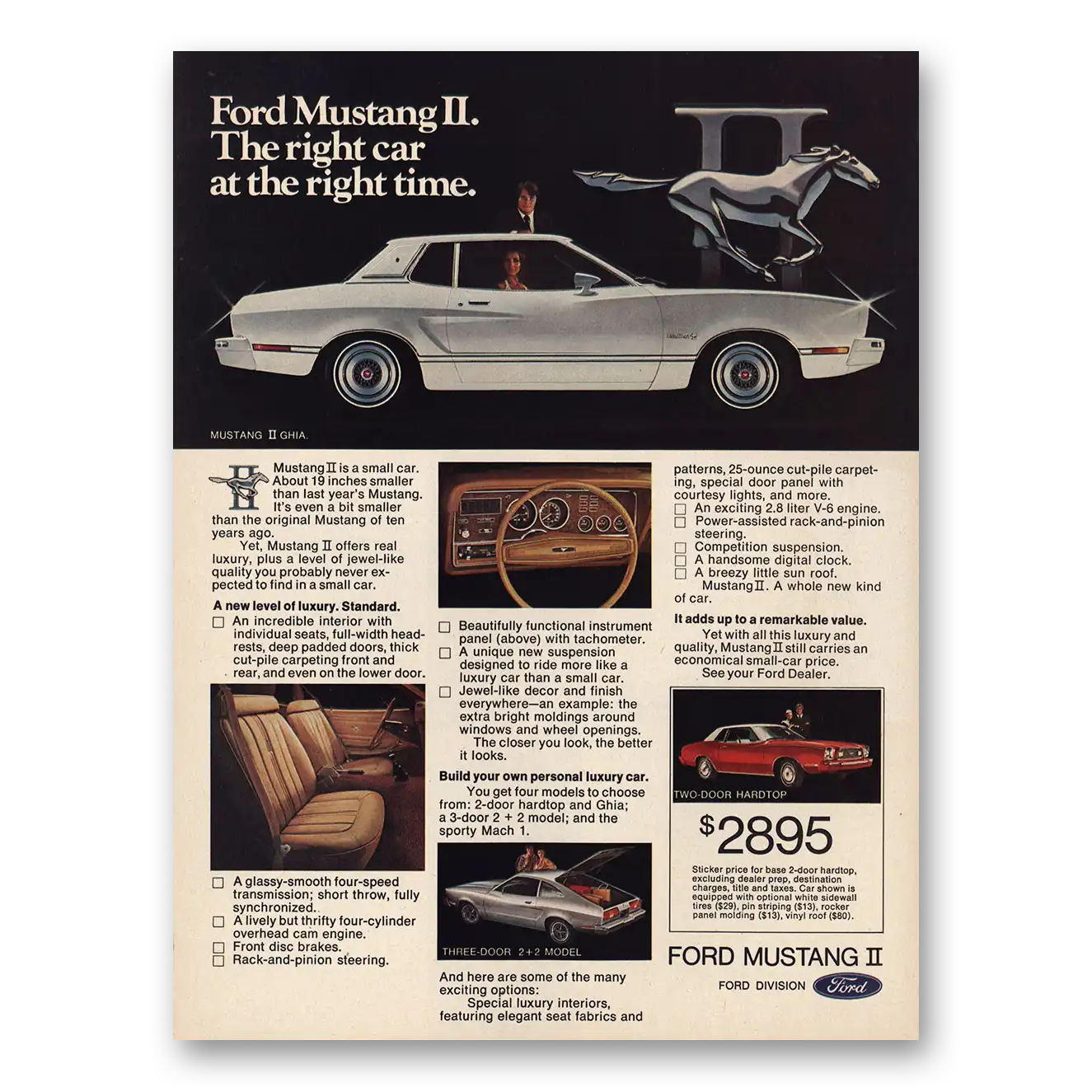 1973 Ford Mustang Right Car at the Right Time Vintage Magazine Print Ad