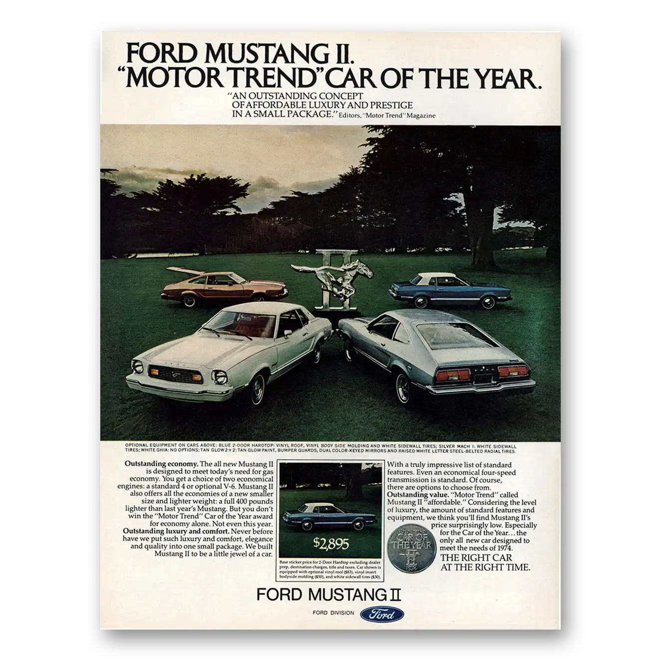 1974 Ford Mustang Motor Trend Car of the Year Vintage Magazine Print Ad