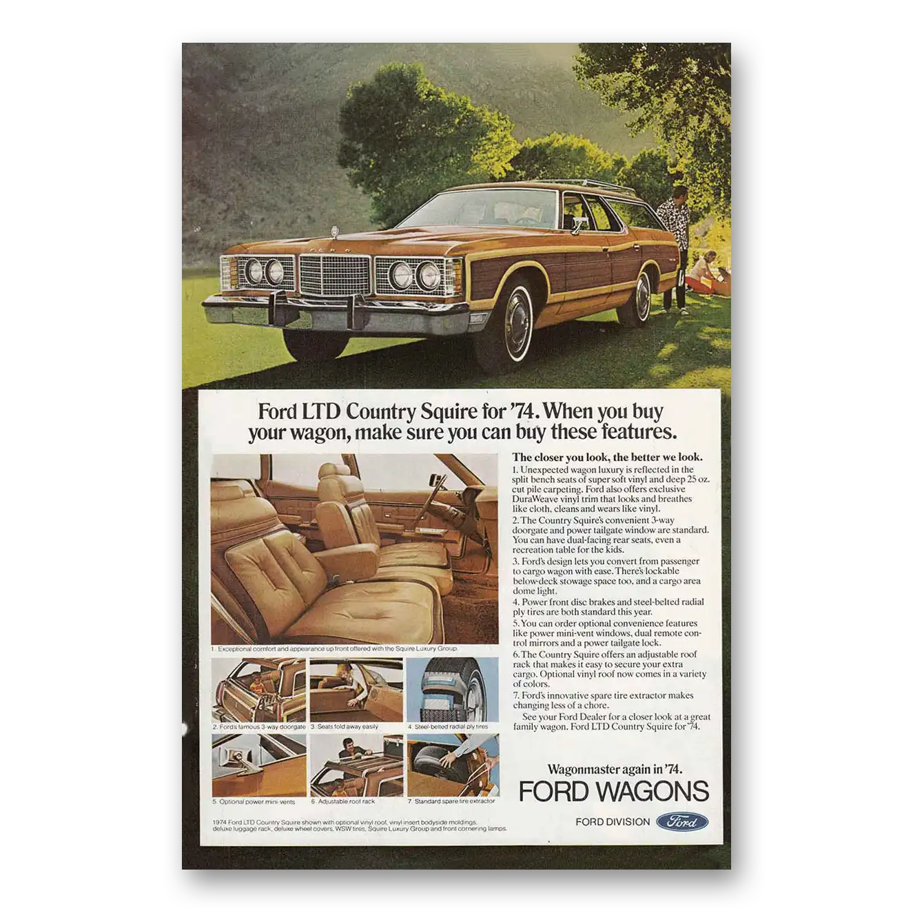 1974 Ford Country Squire Make Sure You Can Buy These Features Vintage Magazine Print Ad