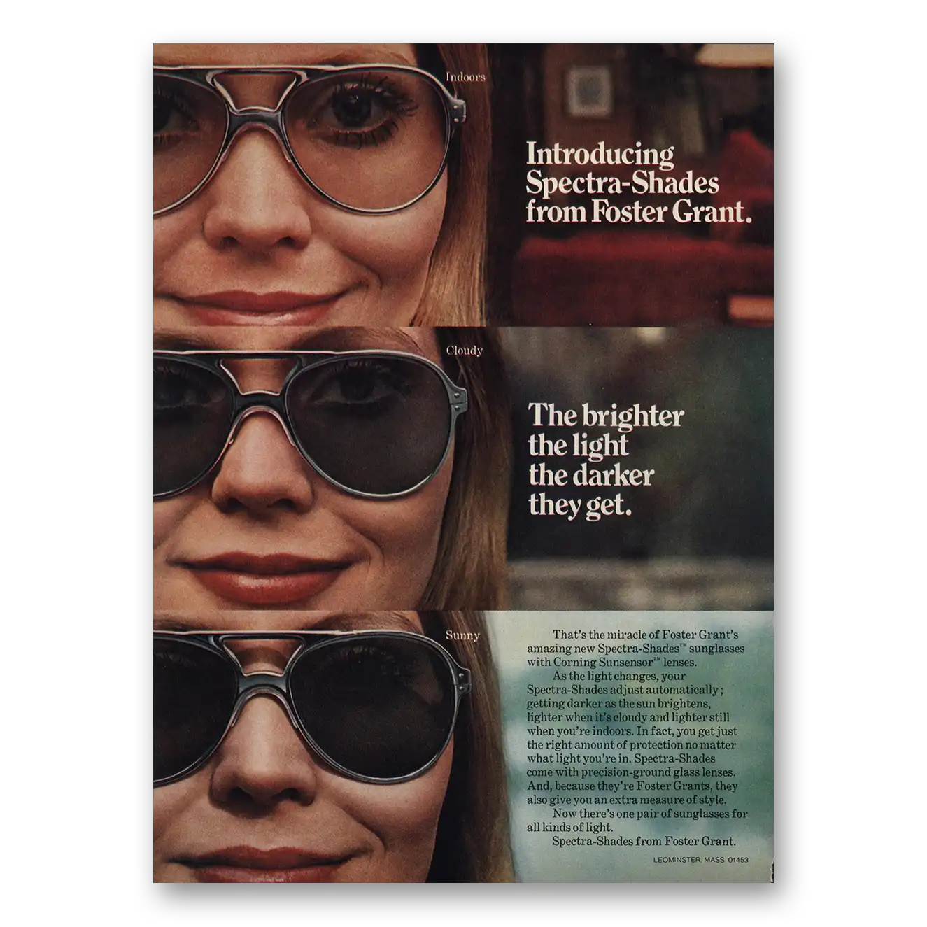 1974 Foster Grant Spectra Shades Brighter the Light Vintage Magazine Print Ad