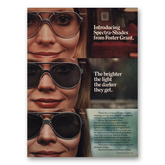 1974 Foster Grant Spectra Shades Brighter the Light Vintage Magazine Print Ad