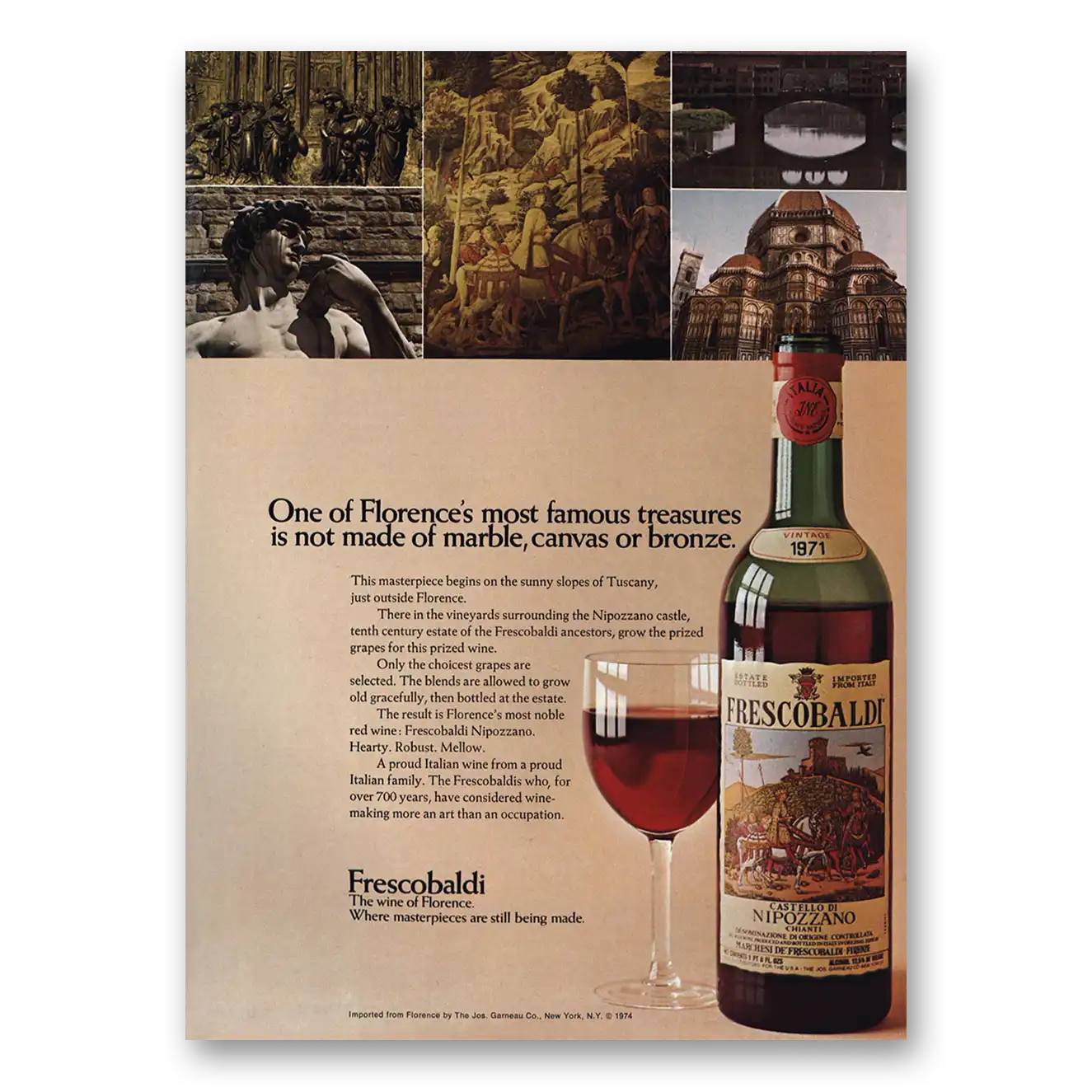 1974 Frescobaldi Wine One of Florences Most Famous Treasures Vintage Magazine Print Ad