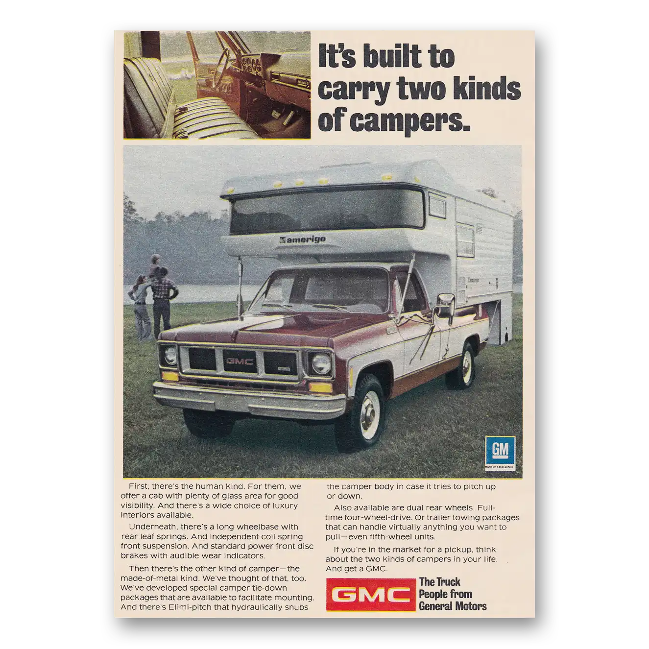 1974 GMC Trucks Built to Carry Two Kinds of Campers Vintage Magazine Print Ad