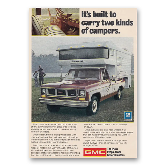 1974 GMC Trucks Built to Carry Two Kinds of Campers Vintage Magazine Print Ad