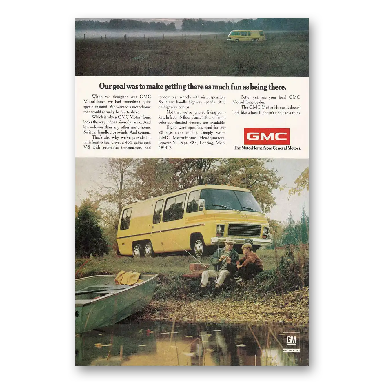 1974 GMC Motor Home Getting There As Much Fun Vintage Magazine Print Ad