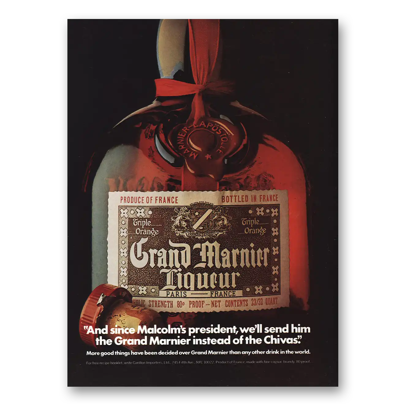 1974 Grand Marnier Malcolms President Vintage Magazine Print Ad