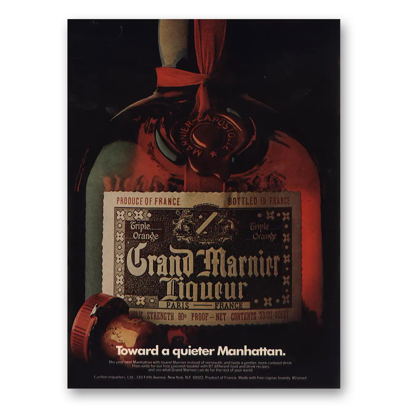 1974 Grand Marnier Quieter Manhattan Vintage Magazine Print Ad