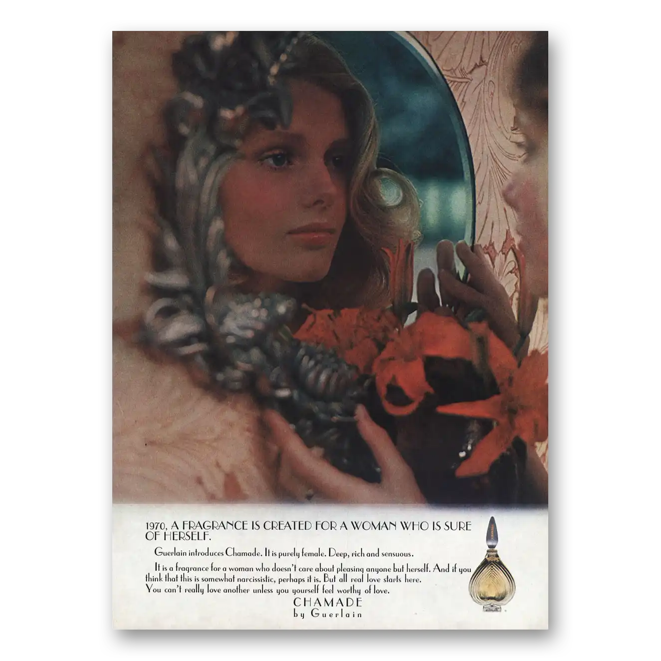 1974 Chamade Perfume Fragrance Is Celebrated Vintage Magazine Print Ad