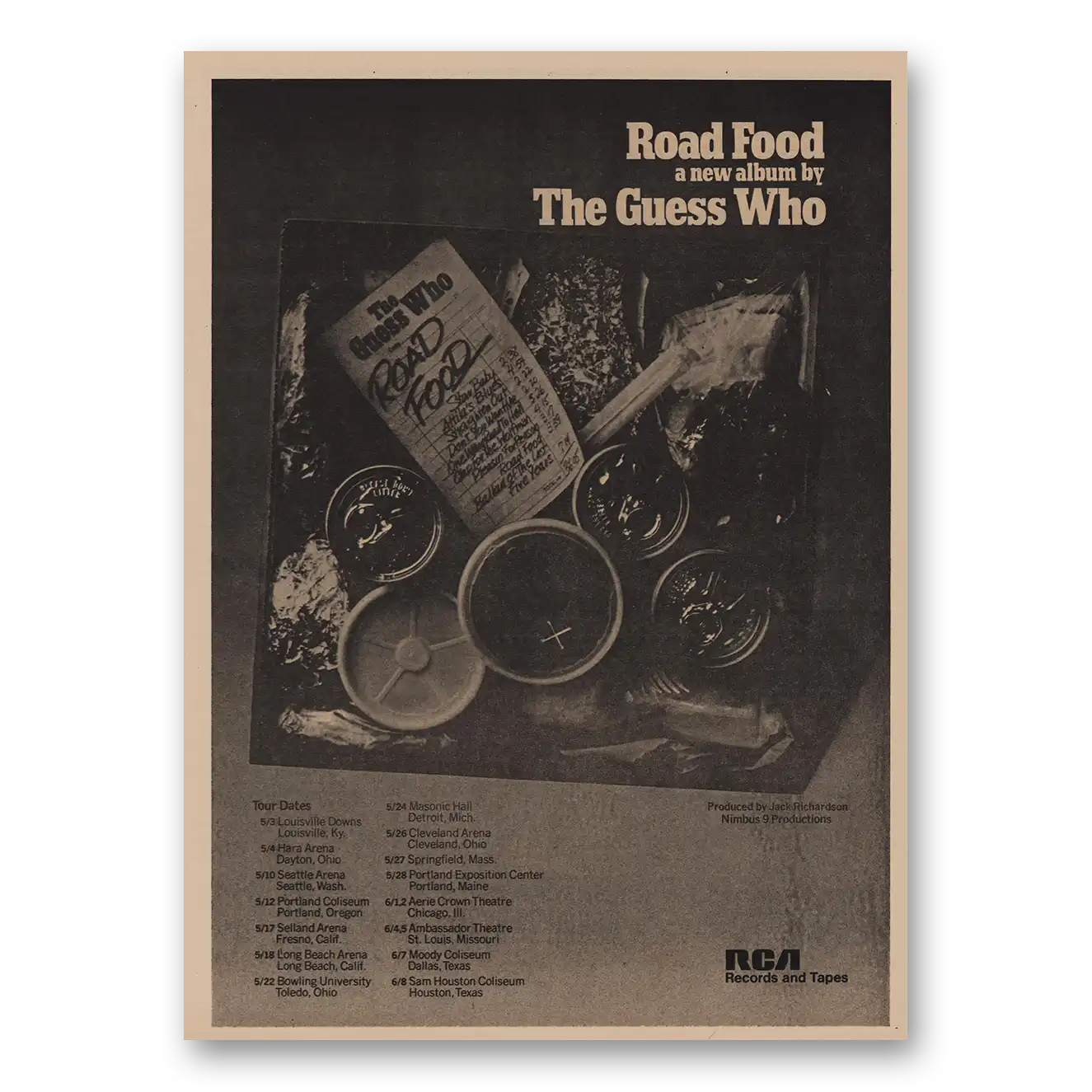 1974 The Guess Who Promo Road Food Vintage Magazine Print Ad