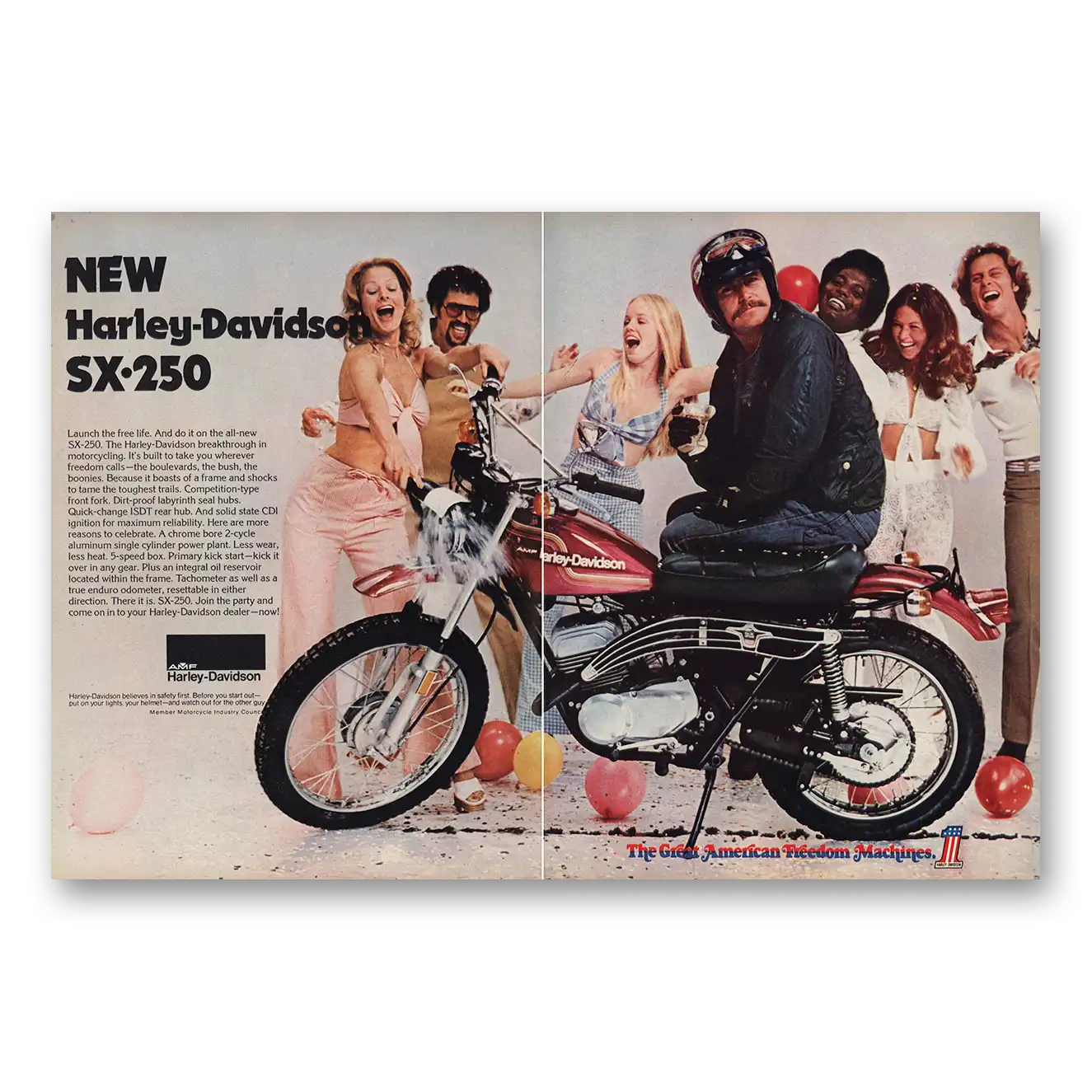 1974 Harley Davidson SX250 Launch the Free Life Vintage Magazine Print Ad