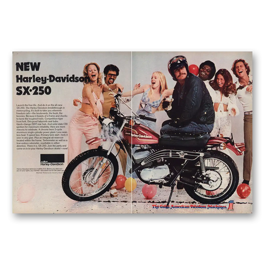 1974 Harley Davidson SX250 Launch the Free Life Vintage Magazine Print Ad