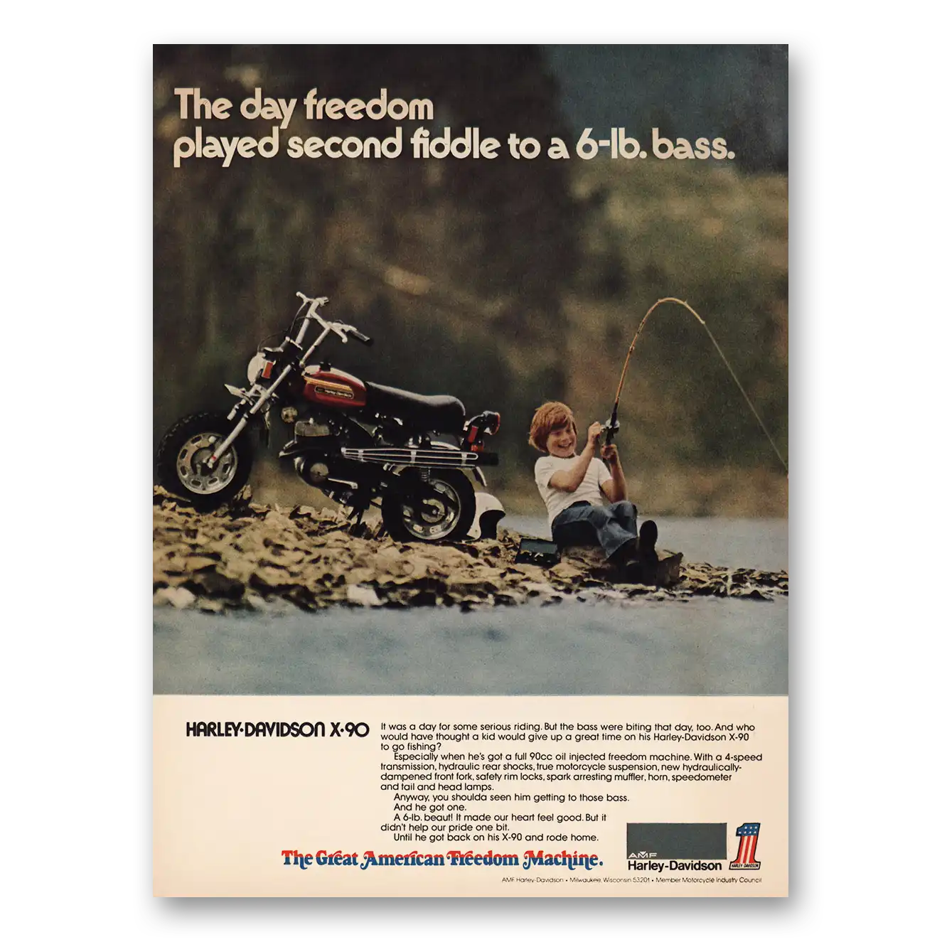 1974 Harley Davidson Freedom Played Second Fiddle Bass Vintage Magazine Print Ad