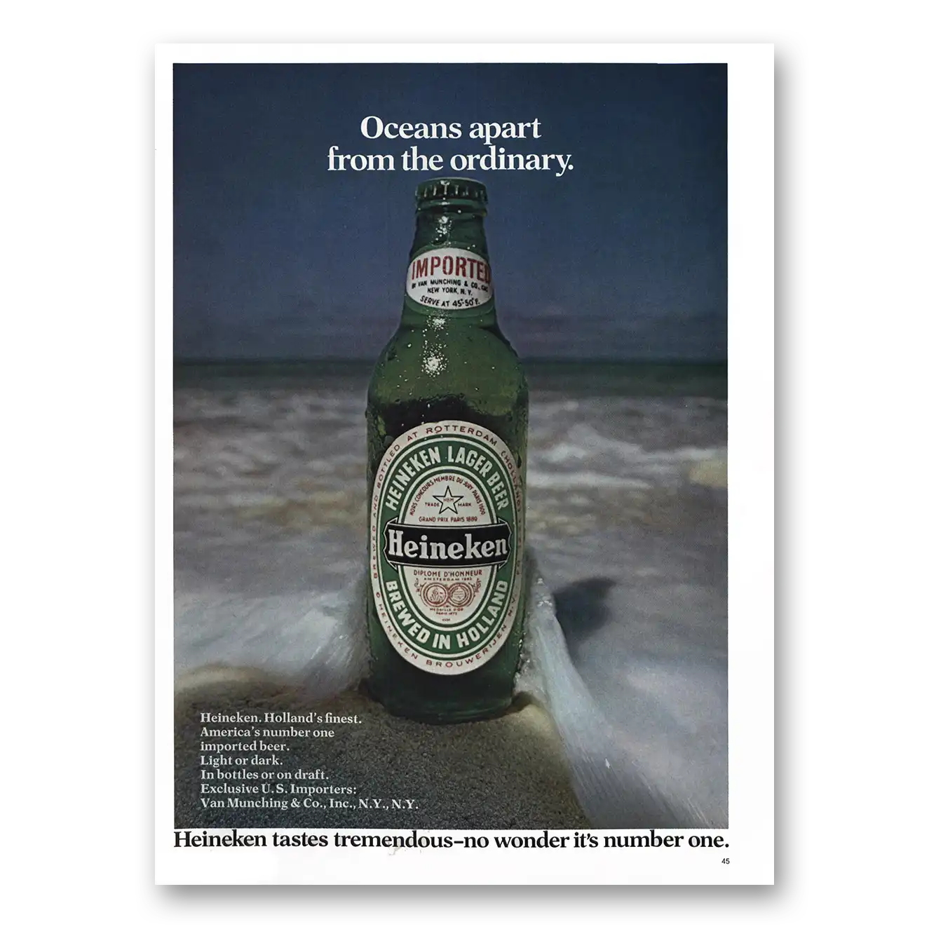 1974 Heineken Beer Oceans Apart From the Ordinary Vintage Magazine Print Ad