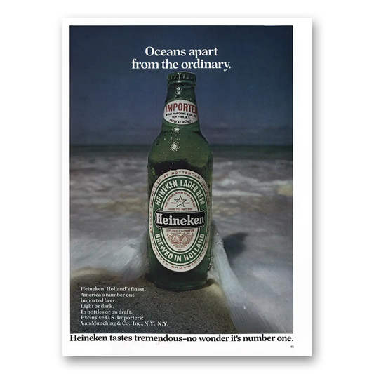 1974 Heineken Beer Oceans Apart From the Ordinary Vintage Magazine Print Ad