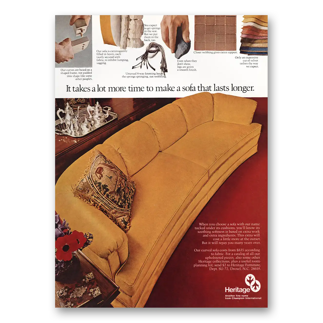 1974 Heritage Furniture Lot More Time to Make Sofa That Lasts Longer Vintage Magazine Print Ad