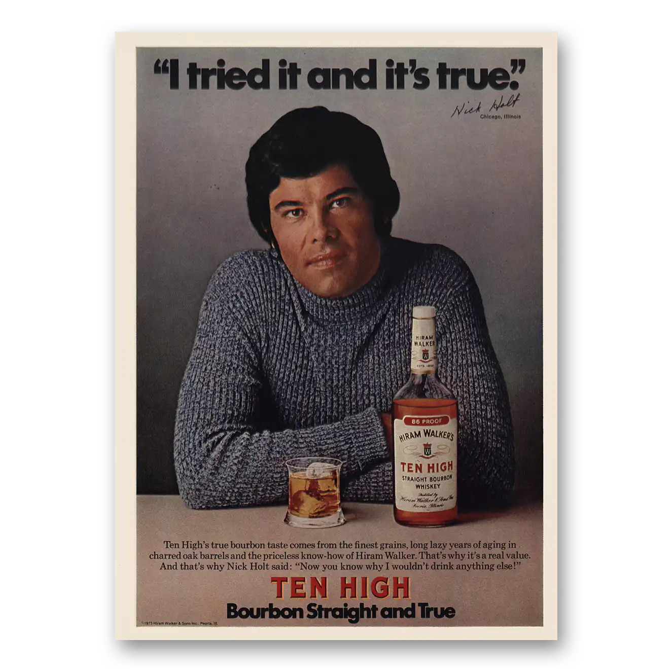 1974 Ten High Bourbon Nick Holt Vintage Magazine Print Ad