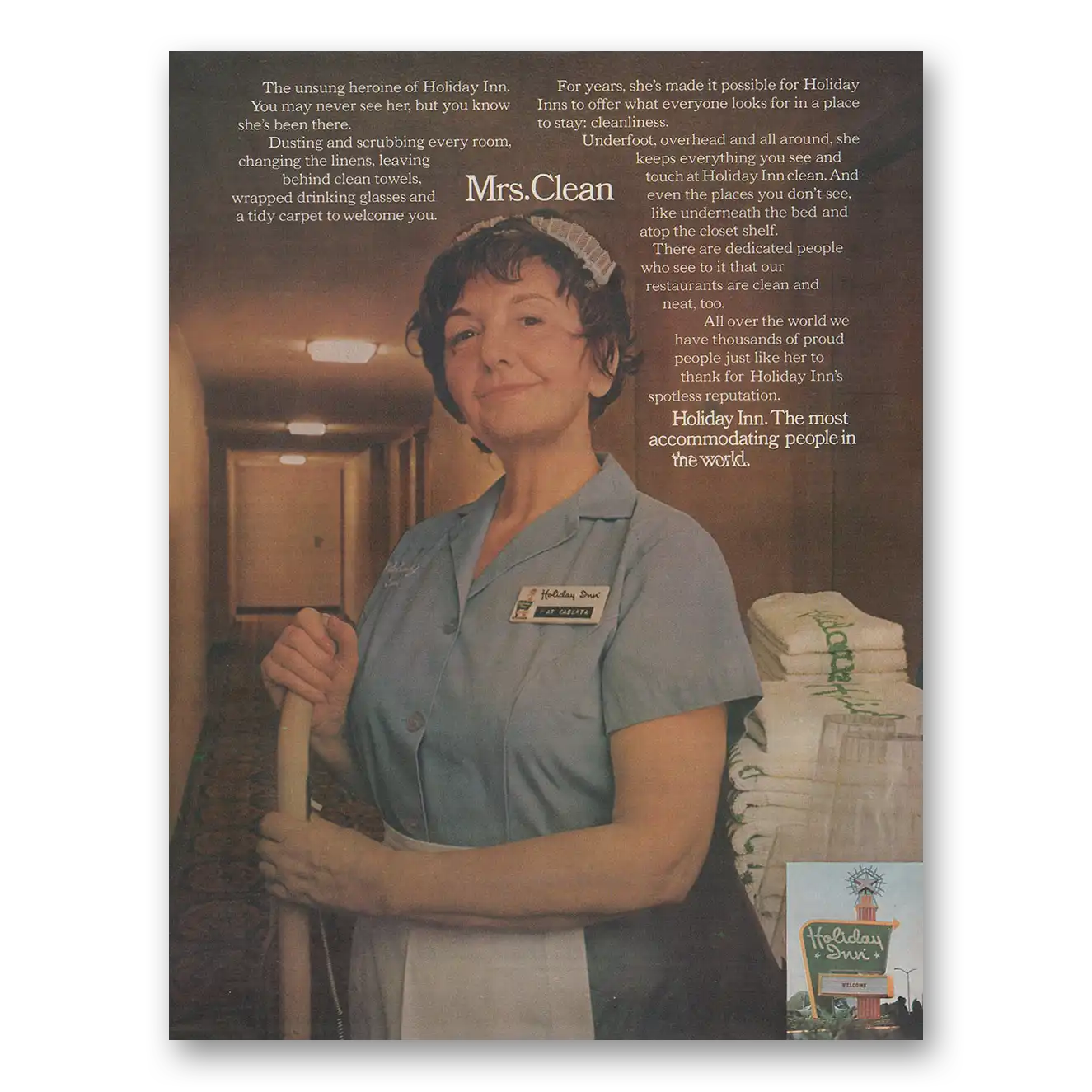 1974 Holiday Inn Mrs Clean Vintage Magazine Print Ad