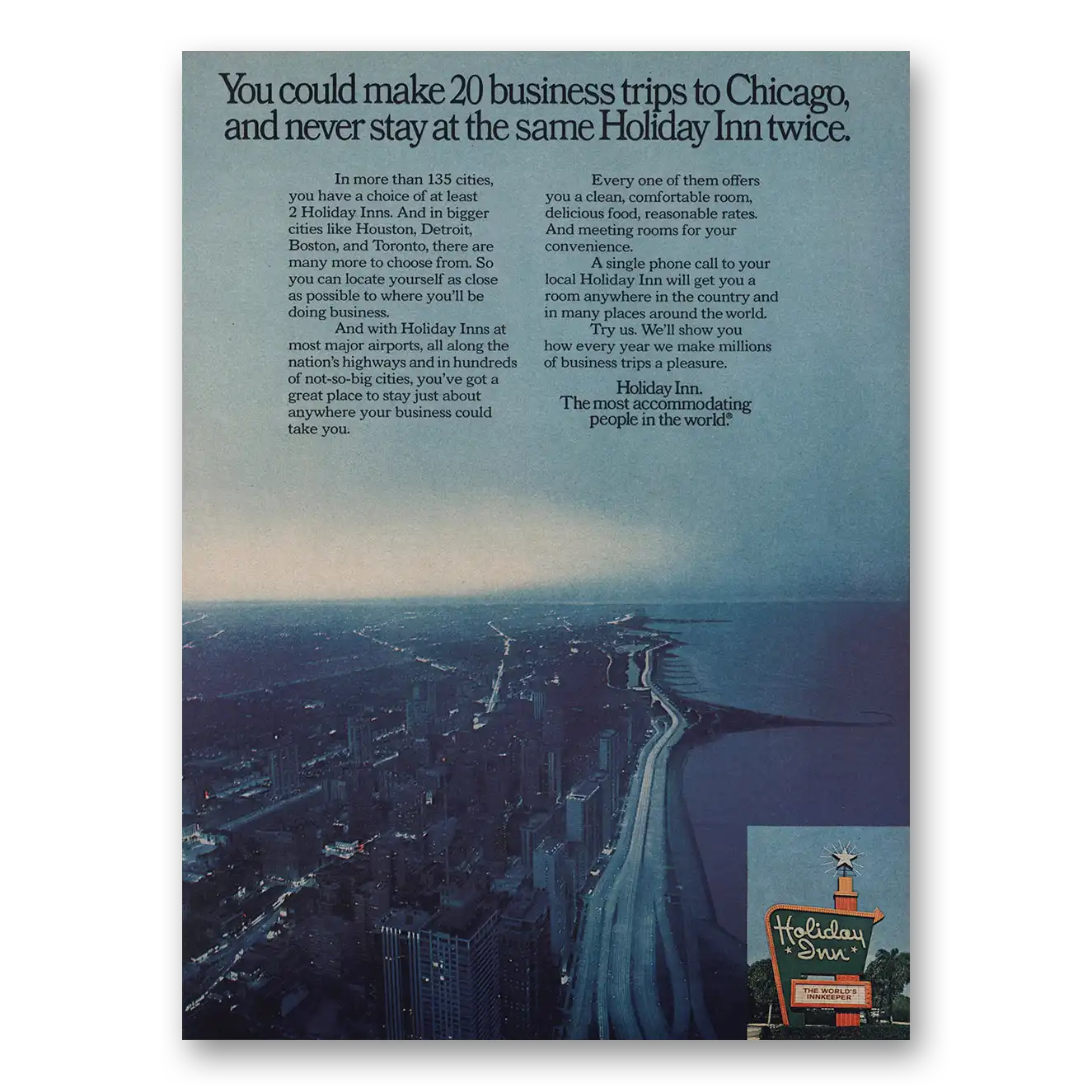 1974 Holiday Inn Chicago Lake Shore Drive Vintage Magazine Print Ad