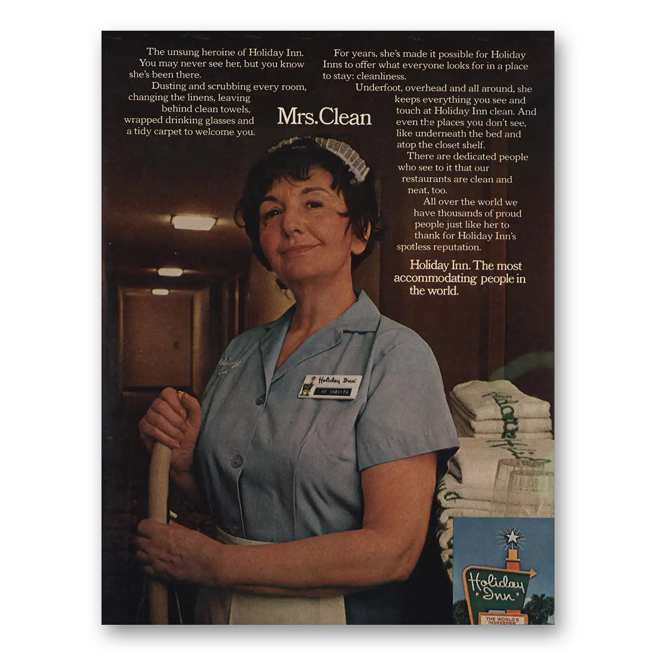 1974 Holiday Inn Mrs Clean Unsung Heroine Vintage Magazine Print Ad