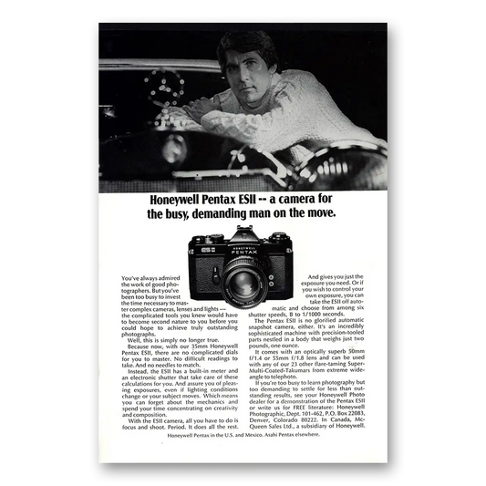 1974 Pentax Camera ESII Demanding Man Vintage Magazine Print Ad