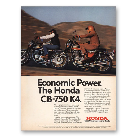 1974 Honda Motorcycle Economic Power CB750 K4 Vintage Magazine Print Ad