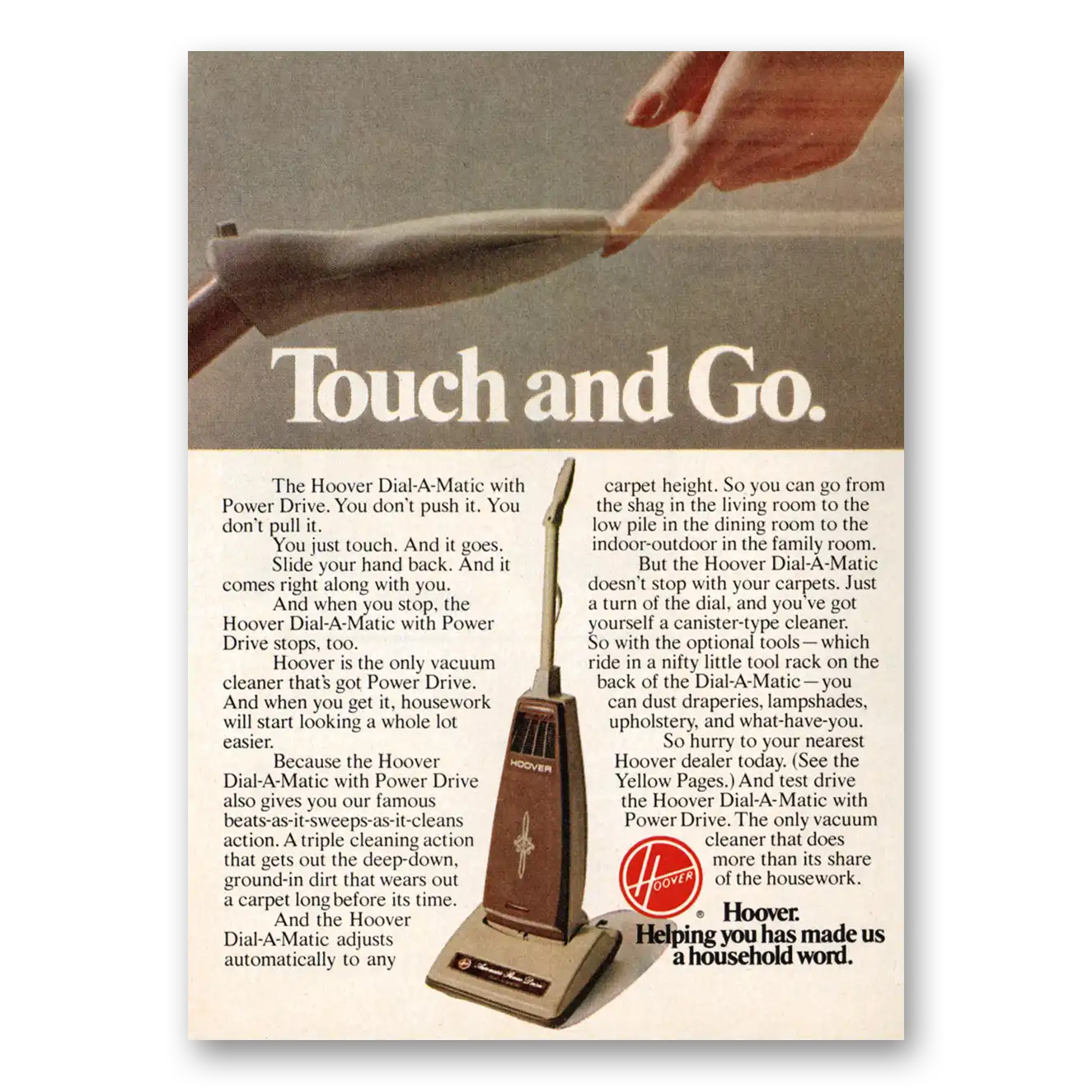 1974 Hoover Vacuum Touch and Go Vintage Magazine Print Ad