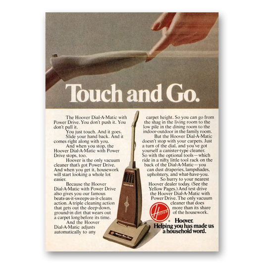 1974 Hoover Vacuum Touch and Go Vintage Magazine Print Ad