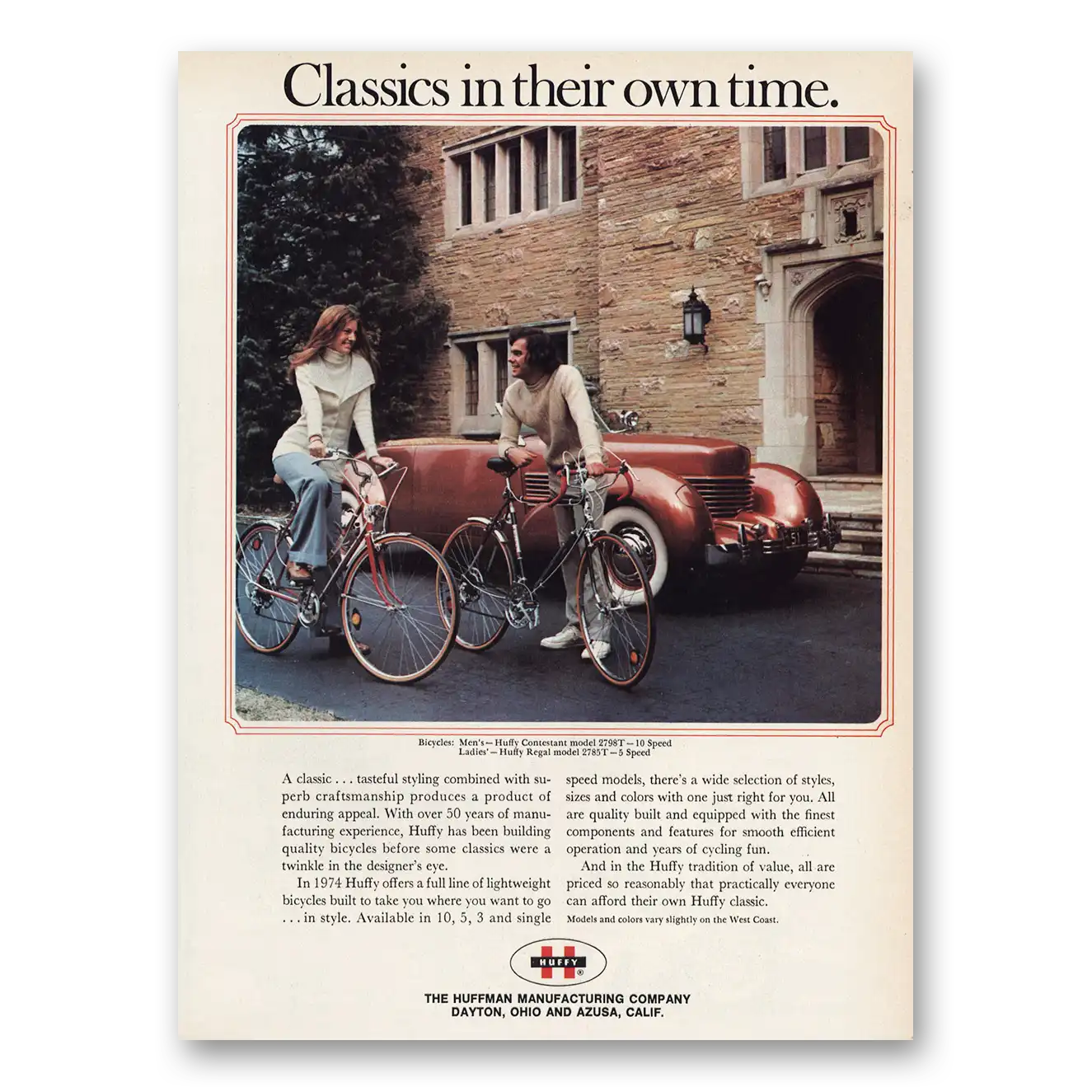 1974 Huffy Bicycles Classics In Own Time Vintage Magazine Print Ad