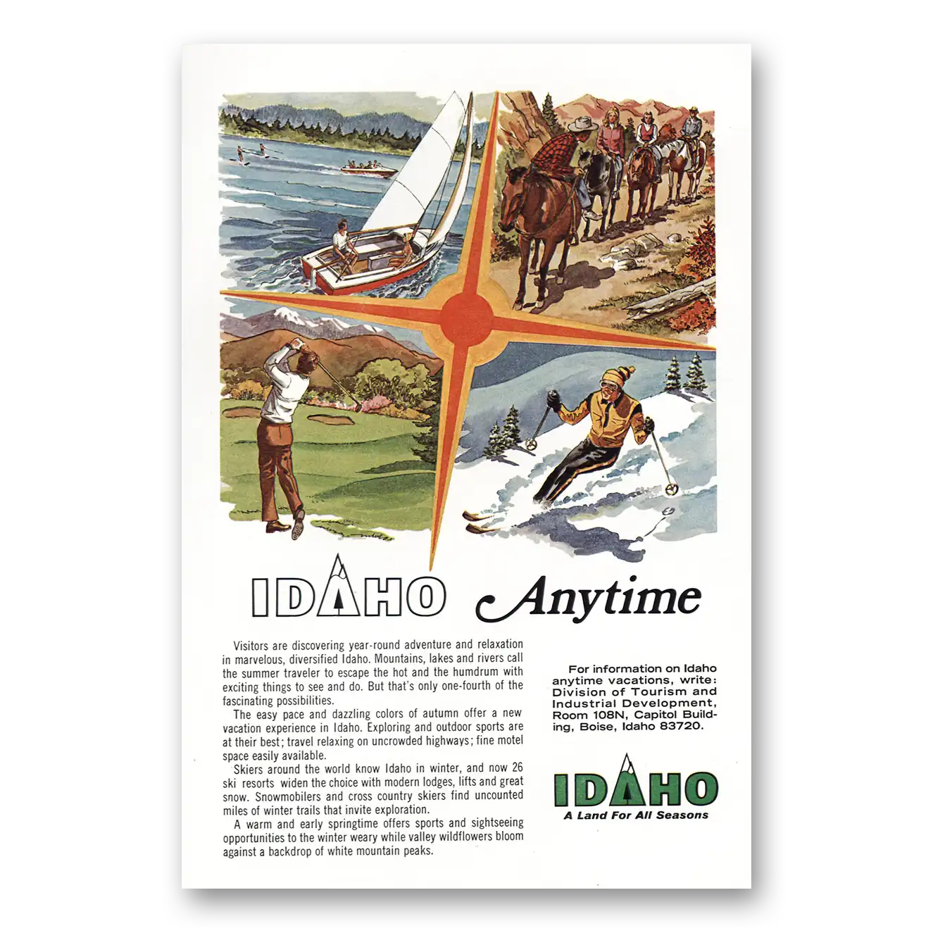 1974 Idaho Anytime Year Round Adventure Vintage Magazine Print Ad