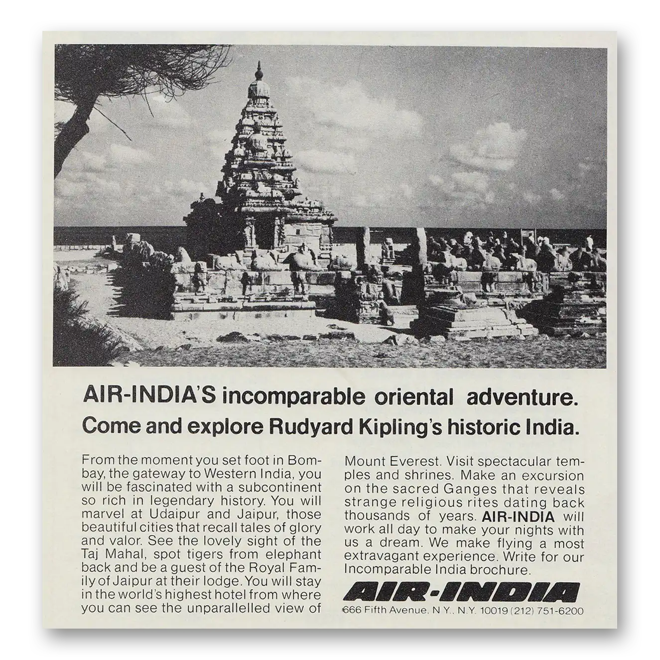 1974 Air India Rudyard Kiplings Historic India Vintage Magazine Print Ad