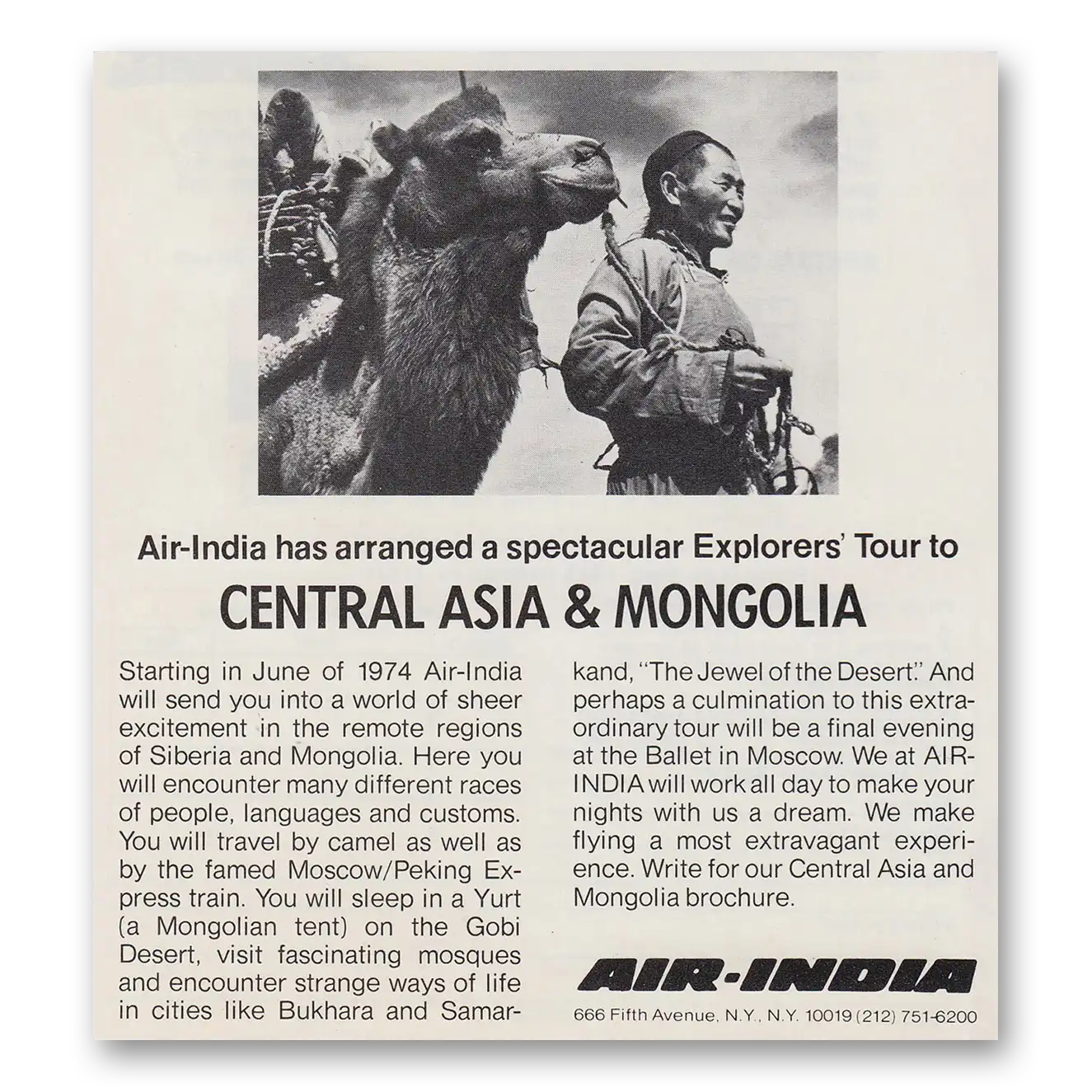 1974 Air India Asia and Mongolia Vintage Magazine Print Ad